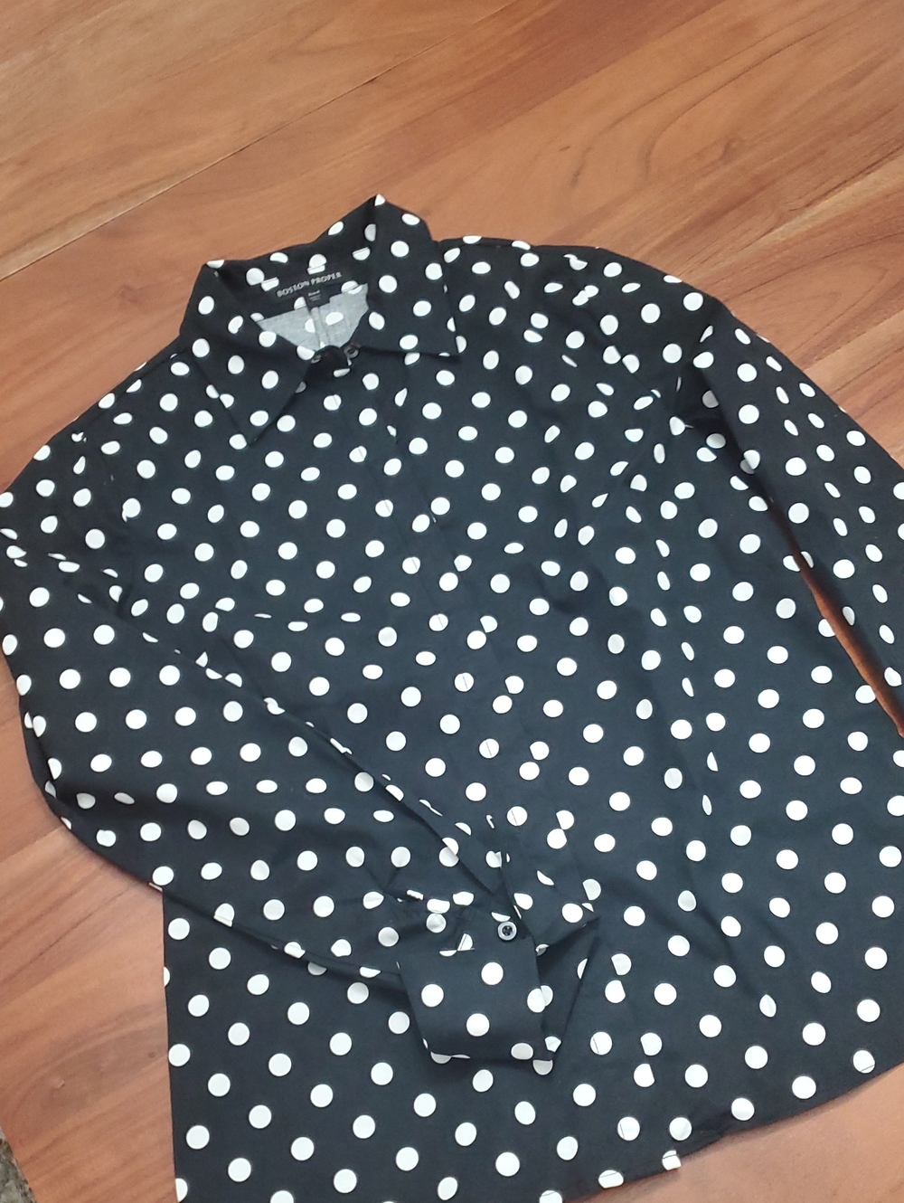 Boston Proper Black Shirt with White Polka Dots